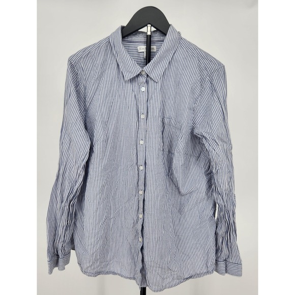 Kim Rogers Tops - Kim Rogers Womens XL Blue White Striped Cotton Button Down With Roll Tab Sleeve
